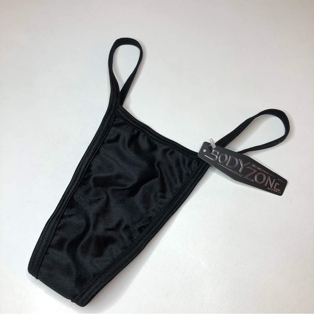 Exotic Dancer’s Unused NWT Black Body Zone Tiny Low Back Tee Thong Size M/L